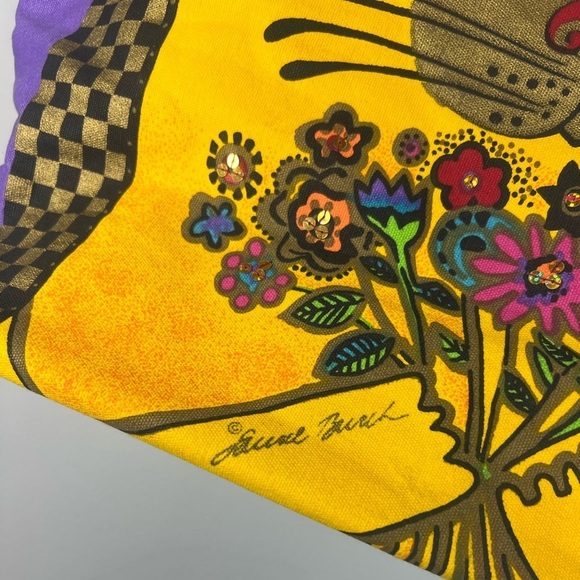 Vintage Laurel Burch Cat With Bouquet of Flowers Tote Bag - Picture 4 of 9